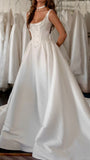 Classy Elegant Ball Gown Square Neck White Satin Wedding Dress With Pearls Wedding Dresses Modest Wedding Gowns Brides Dress HZ1121