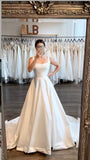 Unique Bridal Dress Ball Gown Square Neck Satin Ivory Long Wedding Dresses Simple Bride Dress Bridal Gowns HZ1121
