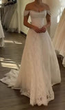 Princess Bridal Dress Mermaid Off The Shoulder Lace Wedding Dress With Short Sleeves Wedding Dresses Modest Wedding Gowns HZ1121