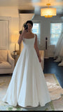 Unique Bridal Dress Ball Gown Square Neck Satin White Long Wedding Dresses Simple Bride Dress Bridal Gowns HZ1121