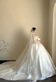 Beautiful Ball Gown Sweetheart Sleeveless White Satin Pleated Wedding Dress Modest Wedding Dresses Princess Wedding Gowns HZ1121
