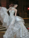 Luxury Mermaid Sweetheart Sleeveless Sequin With Pearls Beads Wedding Dress Modest Wedding Dresses Princess Wedding Gowns HZ1121