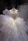Luxury Ball Gown Off The Shoulder White Sequin With Beads Wedding Dress Modest Wedding Dresses Princess Wedding Gowns HZ1121