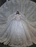 Luxury Ball Gown Sweetheart Sequin With Lace White Wedding Dress Modest Wedding Dresses Princess Wedding Gowns HZ1121