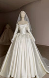 Princess Bridal Dress Ball Gown Off The Shoulder Satin Wedding Dress With Long Sleeves Wedding Dresses Modest Wedding Gowns HZ1121