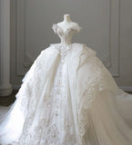 Princess Bridal Dress Ball Gown Off The Shoulder Tulle Wedding Dress With Short Sleeves Wedding Dresses Modest Wedding Gowns HZ1121