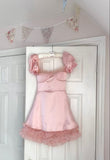 Cute A Line Square Neck Satin Blush Pink Short Mini Formal 7th Grade Homecoming Dresses Middle School Short Cocktail Night Dress Hoco Outfits HZ1121