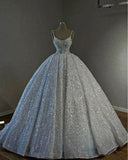 Unique Bridal Dress Ball Gown Spaghetti Straps White Sequin Long Wedding Dresses Luxury Bride Dress Bridal Gowns HZ1121