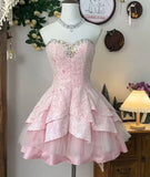 Cute Ball Gown Sweetheart Pink Short Mini Lace Formal 8th Grade Homecoming Dresses Middle School Cocktail Night Dress Hoco Outfits HZ1121