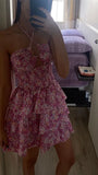 Cute A Line Halter Pink Floral Chiffon Short Mini Formal 8th Grade Homecoming Dresses Middle School Cocktail Night Dress Hoco Outfits HZ1121