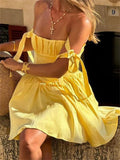 Sexy A Line Spaghetti Straps Yellow Satin Grad Dress Inspo Short Mini Formal 8th Grade Homecoming Dresses High School Hoco Court Dress Graduation Dress Cocktail Dress Birthday Outfits HZ1121
