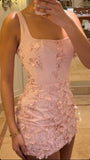 Cute Sheath Square Neck Pink Grad Dress Inspo Short Mini Formal 8th Grade Homecoming Dresses High School Hoco Court Dress Graduation Dress Cocktail Birthday Outfits HZ1121