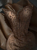 Sexy Mermaid Evening Dress Sweetheart Champagne Sequin Long Prom Dresses Party Dress 20th Birthday Outfits Graduation Dresses HZ1121