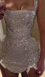 Trendy Sheath Square Neck Champagne Beads Sequin Mini Short Formal 8th Grade Homecoming Dresses Middle School Short Cocktail Dress Hoco Outfits HZ1121