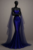 Sexy Mermaid Strapless Royal Blue Sequin Long Prom Dresses Party Dress 20th Birthday Outfits Graduation Dresses HZ1121