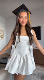 Cute A line Straps Short White Formal 8th Grade Homecoming Dresses Middle School Short Cocktail Gowns Graduation Dress Hoco Outfits HZ1121