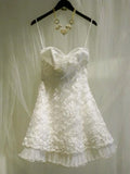 Cute A line Spaghetti Straps Short White Lace Formal 8th Grade Homecoming Dresses Middle School Short Cocktail Gowns Graduation Dress Hoco Outfits HZ1121
