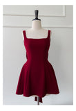 Cute Ball Gown Square Neck Burgundy Satin Grad Dress Inspo Short Mini Formal 8th Grade Homecoming Dresses High School Hoco Court Dress Graduation Dress Cocktail 18th Birthday Outfits HZ1121