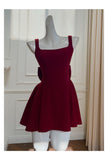 Cute Ball Gown Square Neck Burgundy Satin Grad Dress Inspo Short Mini Formal 8th Grade Homecoming Dresses High School Hoco Court Dress Graduation Dress Cocktail 18th Birthday Outfits HZ1121