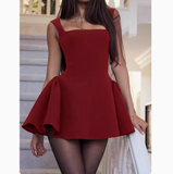 Pretty Ball Gown Square Neck Burgundy Satin Grad Dress Inspo Short Mini Formal 8th Grade Homecoming Dresses High School Hoco Court Dress Graduation Dress Cocktail Birthday Outfits HZ1121