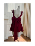Pretty Ball Gown Square Neck Burgundy Satin Grad Dress Inspo Short Mini Formal 8th Grade Homecoming Dresses High School Hoco Court Dress Graduation Dress Cocktail Birthday Outfits HZ1121