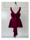 Pretty Ball Gown Square Neck Burgundy Satin Grad Dress Inspo Short Mini Formal 8th Grade Homecoming Dresses High School Hoco Court Dress Graduation Dress Cocktail Birthday Outfits HZ1121