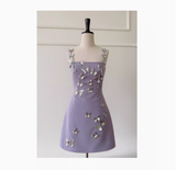 Cute A line Straps Satin Liac Short Grad Dress Inspo Short Mini Formal 8th Grade Homecoming Dresses High School Hoco Court Dress Graduation Dress Cocktail 18th Birthday Outfits HZ1121