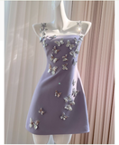 Cute A line Straps Satin Liac Short Grad Dress Inspo Short Mini Formal 8th Grade Homecoming Dresses High School Hoco Court Dress Graduation Dress Cocktail 18th Birthday Outfits HZ1121