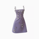 Cute A line Straps Satin Liac Short Grad Dress Inspo Short Mini Formal 8th Grade Homecoming Dresses High School Hoco Court Dress Graduation Dress Cocktail 18th Birthday Outfits HZ1121