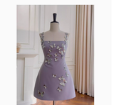 Cute A line Straps Satin Liac Short Grad Dress Inspo Short Mini Formal 8th Grade Homecoming Dresses High School Hoco Court Dress Graduation Dress Cocktail 18th Birthday Outfits HZ1121