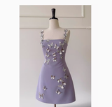 Cute A line Straps Satin Liac Short Grad Dress Inspo Short Mini Formal 8th Grade Homecoming Dresses High School Hoco Court Dress Graduation Dress Cocktail 18th Birthday Outfits HZ1121