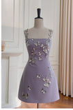 Cute A line Spaghetti Straps Satin Liac Short Grad Dress Inspo Short Mini Formal 8th Grade Homecoming Dresses High School Hoco Court Dress Graduation Dress Cocktail 18th Birthday Outfits HZ1121