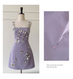 Cute A line Spaghetti Straps Satin Liac Short Grad Dress Inspo Short Mini Formal 8th Grade Homecoming Dresses High School Hoco Court Dress Graduation Dress Cocktail 18th Birthday Outfits HZ1121