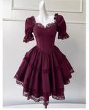 Vintage Ball Gown Sweetheart Burgundy Satin Grad Dress Inspo Short Mini Formal 8th Grade Homecoming Dresses High School Hoco Court Dress Graduation Dress Cocktail 18th Birthday Outfits HZ1121