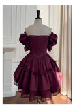 Vintage Ball Gown Sweetheart Burgundy Satin Grad Dress Inspo Short Mini Formal 8th Grade Homecoming Dresses High School Hoco Court Dress Graduation Dress Cocktail 18th Birthday Outfits HZ1121