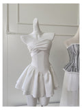 Pretty A Line Strapless Satin White Grad Dress Inspo Short Mini Formal 8th Grade Homecoming Dresses Middle School Hoco Court Dress Graduation Dress Cocktail Outfits HZ1121