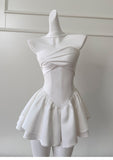Pretty A Line Strapless Satin White Grad Dress Inspo Short Mini Formal 8th Grade Homecoming Dresses Middle School Hoco Court Dress Graduation Dress Cocktail Outfits HZ1121