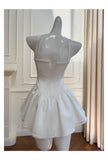 Pretty A Line Strapless Satin White Grad Dress Inspo Short Mini Formal 8th Grade Homecoming Dresses Middle School Hoco Court Dress Graduation Dress Cocktail Outfits HZ1121