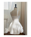 Pretty A Line Strapless Satin White Grad Dress Inspo Short Mini Formal 8th Grade Homecoming Dresses Middle School Hoco Court Dress Graduation Dress Cocktail Outfits HZ1121