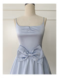 Cute A line Spaghetti Straps Satin Blue Short Grad Dress Inspo Short Mini Formal 8th Grade Homecoming Dresses High School Hoco Court Dress Graduation Dress 18th Birthday Outfits HZ1121