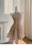 Cute Sheath Scoop Neck Champagne Short Grad Dress Inspo Short Mini Formal 8th Grade Homecoming Dresses High School Hoco Court Dress Graduation Dress Cocktail Outfits HZ1121