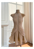 Cute Sheath Scoop Neck Champagne Short Grad Dress Inspo Short Mini Formal 8th Grade Homecoming Dresses High School Hoco Court Dress Graduation Dress Cocktail Outfits HZ1121
