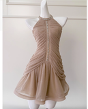 Cute Sheath Scoop Neck Champagne Short Grad Dress Inspo Short Mini Formal 8th Grade Homecoming Dresses High School Hoco Court Dress Graduation Dress Cocktail Outfits HZ1121