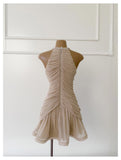 Cute Sheath Scoop Neck Champagne Short Grad Dress Inspo Short Mini Formal 8th Grade Homecoming Dresses High School Hoco Court Dress Graduation Dress 18th Birthday Outfits HZ1121