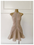 Cute Sheath Scoop Neck Champagne Short Grad Dress Inspo Short Mini Formal 8th Grade Homecoming Dresses High School Hoco Court Dress Graduation Dress 18th Birthday Outfits HZ1121