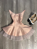 Cute A line Scoop Pink Satin Short Mini Formal 8th Grade Homecoming Dresses Middle School Short Cocktail Dress Hoco Outfits HZ1121