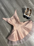 Cute A line Scoop Pink Satin Short Mini Formal 8th Grade Homecoming Dresses Middle School Short Cocktail Dress Hoco Outfits HZ1121