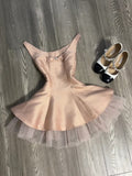 Cute A line Scoop Pink Satin Short Mini Formal 8th Grade Homecoming Dresses Middle School Short Cocktail Dress Hoco Outfits HZ1121