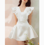 Sexy Ball Gown V Neck White Satin Short Mini Formal 8th Grade Homecoming Dresses Middle School Short Birthday Gowns Graduation Dress Hoco Outfits HZ1121