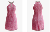 Unique Sheath Scoop Pink Sequin Short Mini Formal 8th Grade Homecoming Dresses Middle School Short Cocktail Dress Hoco Outfits HZ1121